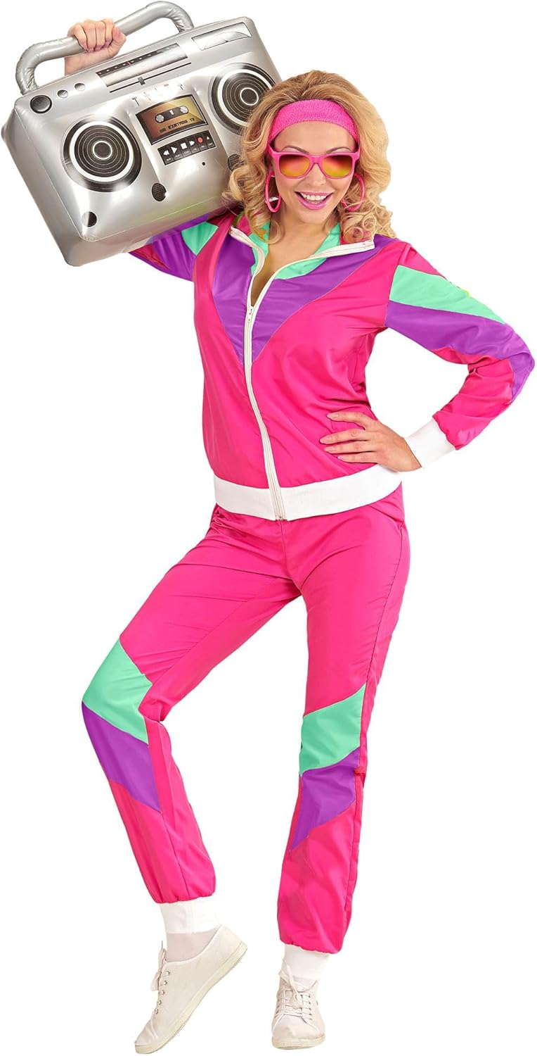 Widmann - Costume Jogging Pants Pink 80s Outfit Jogging Suit Carnival Costume, Multicolored XL
