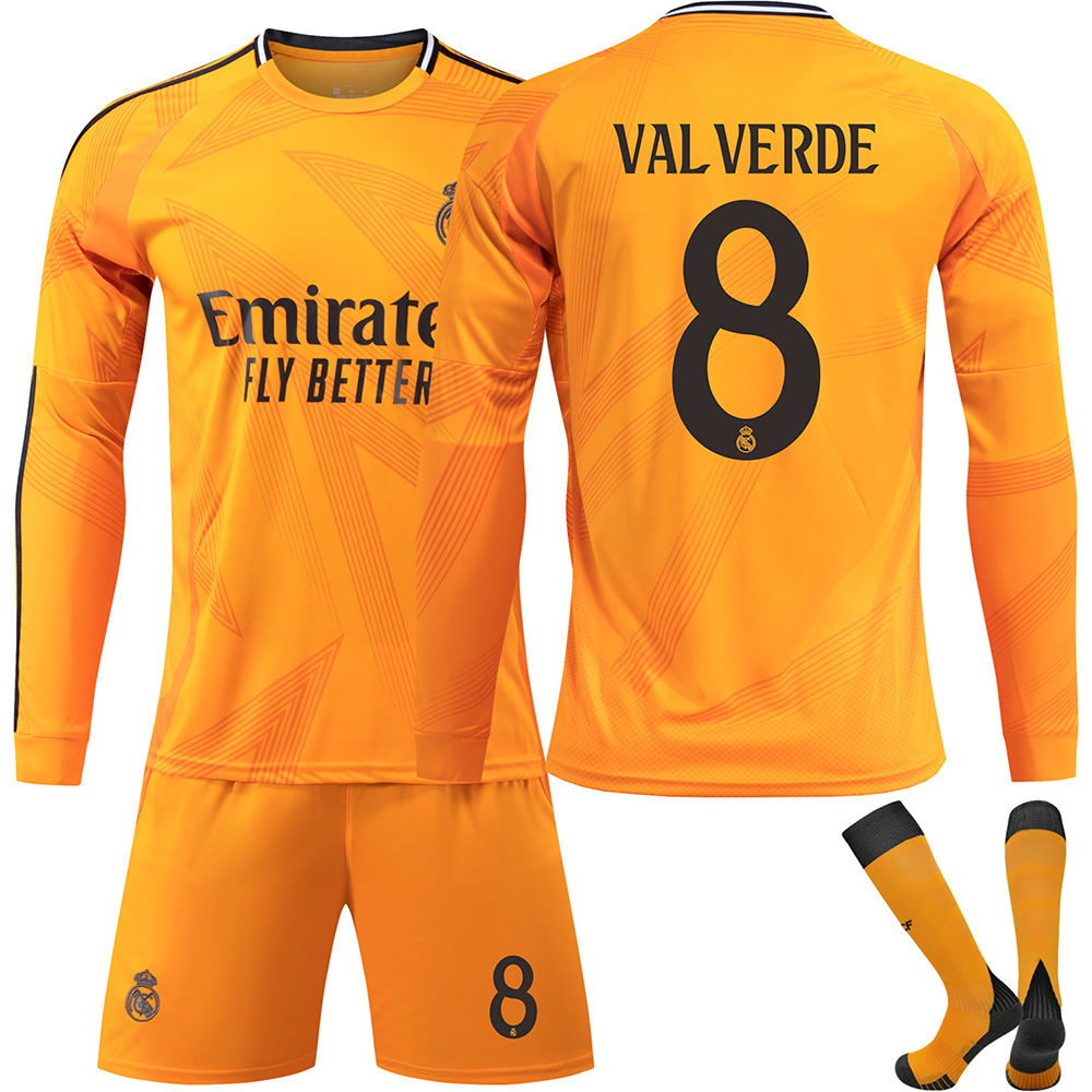 2425 Real Madrid Football Shirt No. 5 Bellingham 7 Vinicius Jr. Long Sleeve Football Shirt Set for Adults and Kids No. 8 VALVERDE No.8 VALVERDE S