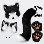 Plush mask with fox tail and ears set, cat tail fox costume cosplay costume with cat ears and paw gloves halloween cosplay gray grey