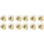 Set of 12 Daisies and Sunflowers Napkin Rings, Gold Napkin Ring Holders with Bees for Formal or Casual Dining