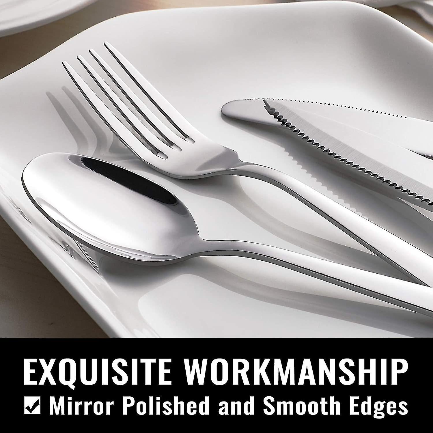 Stainless Steel Cutlery Set for 8 People with Steak Knives - 48 Pieces for Home, Kitchen, Restaurant