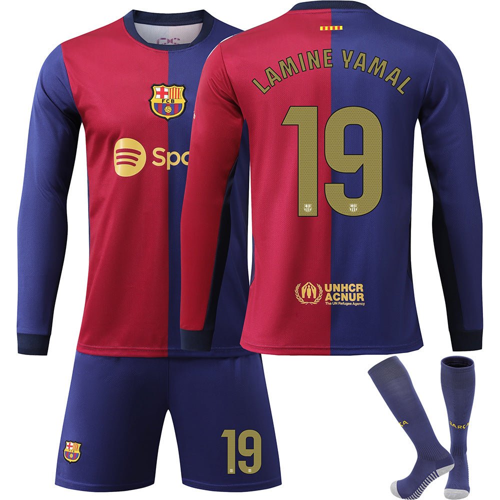 FCB 19 LAMINE YAMAL 2023/2024 Long Sleeve Autumn/Winter Away Football Shirt/Shorts/Socks Set Youth Kids Sizes S