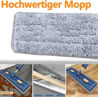 Large Flat Mop with 360° Rotatable Wringing Function, Microfiber Pads for Hardwood Blue + 2 rags