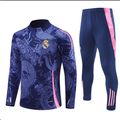 2425 New Real Madrid Football Long Sleeve Half Zip Adult & Kids Training Shirt Dark Blue Dark blue 16