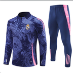 2425 New Real Madrid Football Long Sleeve Half Zip Adult & Kids Training Shirt Dark Blue Dark blue 16