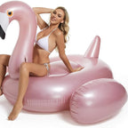 New pvc thickened flamingo inflatable floating row swimming pool bracket lounge chair swimming ring floating bed water sports pink Large size 180*180*130cm