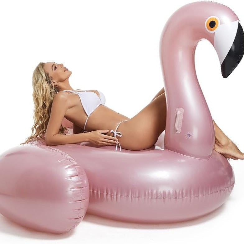 New pvc thickened flamingo inflatable floating row swimming pool bracket lounge chair swimming ring floating bed water sports pink Large size 180*180*130cm