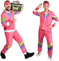 80s Fashion Height Shell Jacket Costume, 80s Fancy Dress Men Women with Headband Bracelet, 1980s Disco Fancy Dress red-XL