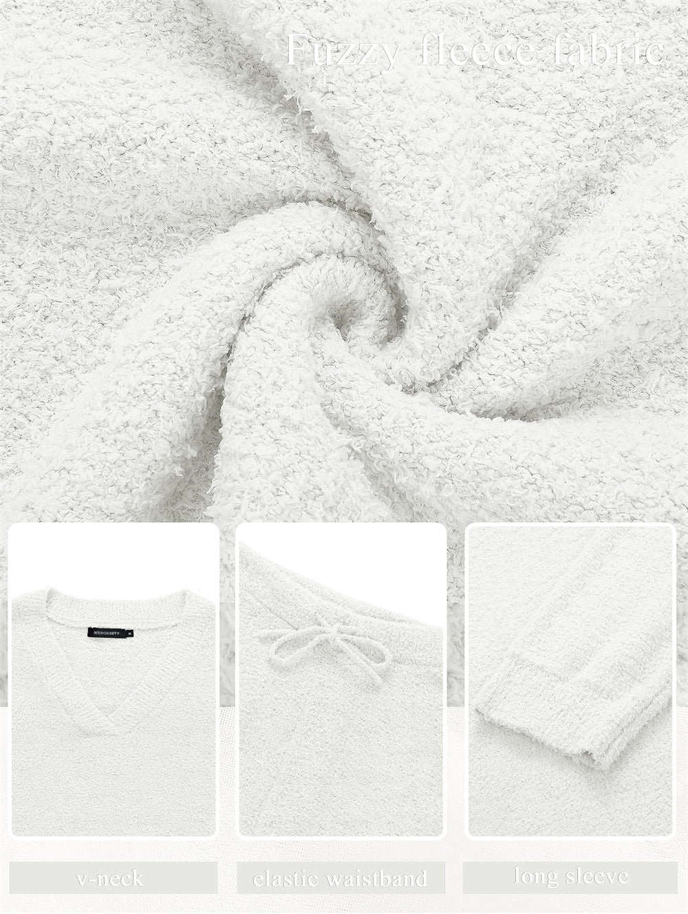 Women's 2-Piece Clothing Set, Fuzzy Fleece Pajama Set Long Sleeve, White XL