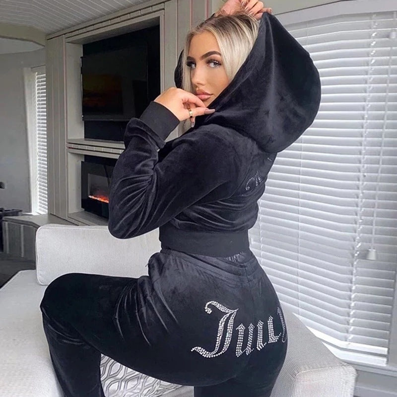 Women's Velour Juicy Tracksuit Couture Two-Piece Tracksuit Black black black black S