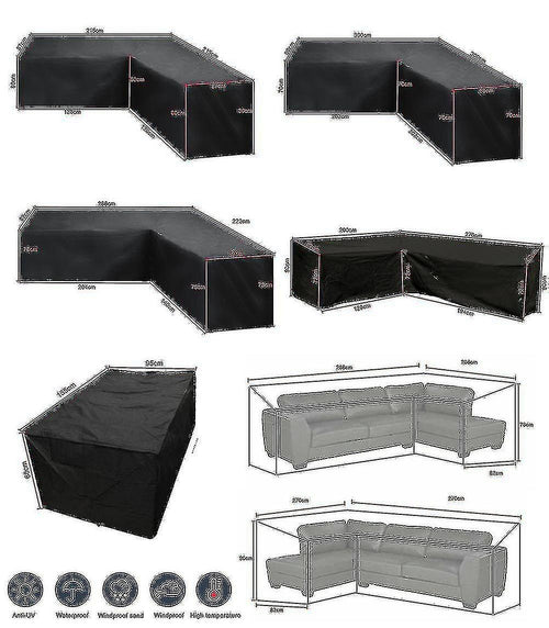 12 Sizes L-Shape All-Weather Cover Waterproof Rattan Corner Furniture Protector Garden Patio Outdoor Sofa Cover Dust Cover270*200*82cm