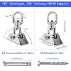Ceiling Mount Hanging Chair Spring, Hammock Hanging Hooks Kit Stainless Steel 360° Rotation Ceiling Mount up to 450 kg
