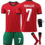 2425 Portugal Shirt EM Children's Football Shirt Set No.7 RONALDO With socks+protective gear S