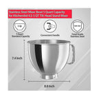 Stainless Bowl for KitchenAid Classic & Artisan Series 4.5-5 QT Tilt-Head Mixer, 5 Quart 304 Stainless Bowl
