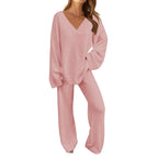 Women's 2-Piece Set Fuzzy Fleece Pajamas Set Long Sleeve Loungewear Pink Pink 2XL