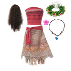 Moana Dresses Girls Children's Clothing Cosplay Vaiana Princess Dress Necklace Wig Kids Carnival Party Summer Disney Costume Set Moana Set 03 Moana Set 03 5-6T(130)