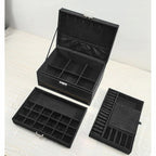Black Jewelry Box with Key Lock and Multiple Compartments Black—yux