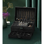 Black Jewelry Box with Key Lock and Multiple Compartments Black—yux