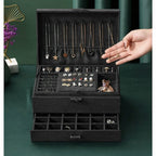 Black Jewelry Box with Key Lock and Multiple Compartments Black—yux