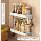 Set of 2 shower shelves, shower shelf without drilling, wall shelf with 6 removable hooks, for bathroom, kitchen, white