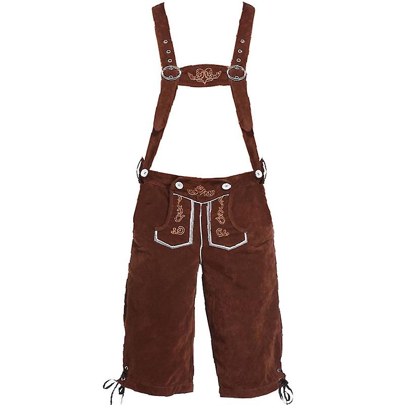 Men's Lederhosen - Genuine Leather, Authentic German Lederhosen for Men, Oktoberfest Attire - Brown-XF7-Brown L
