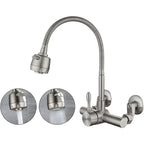 Wall Mounted Kitchen Faucet, Food Grade 304 Stainless Steel Material, 360° Rotatable Wall Mounted Kitchen Faucet 12CM-18CM Mounting Hole