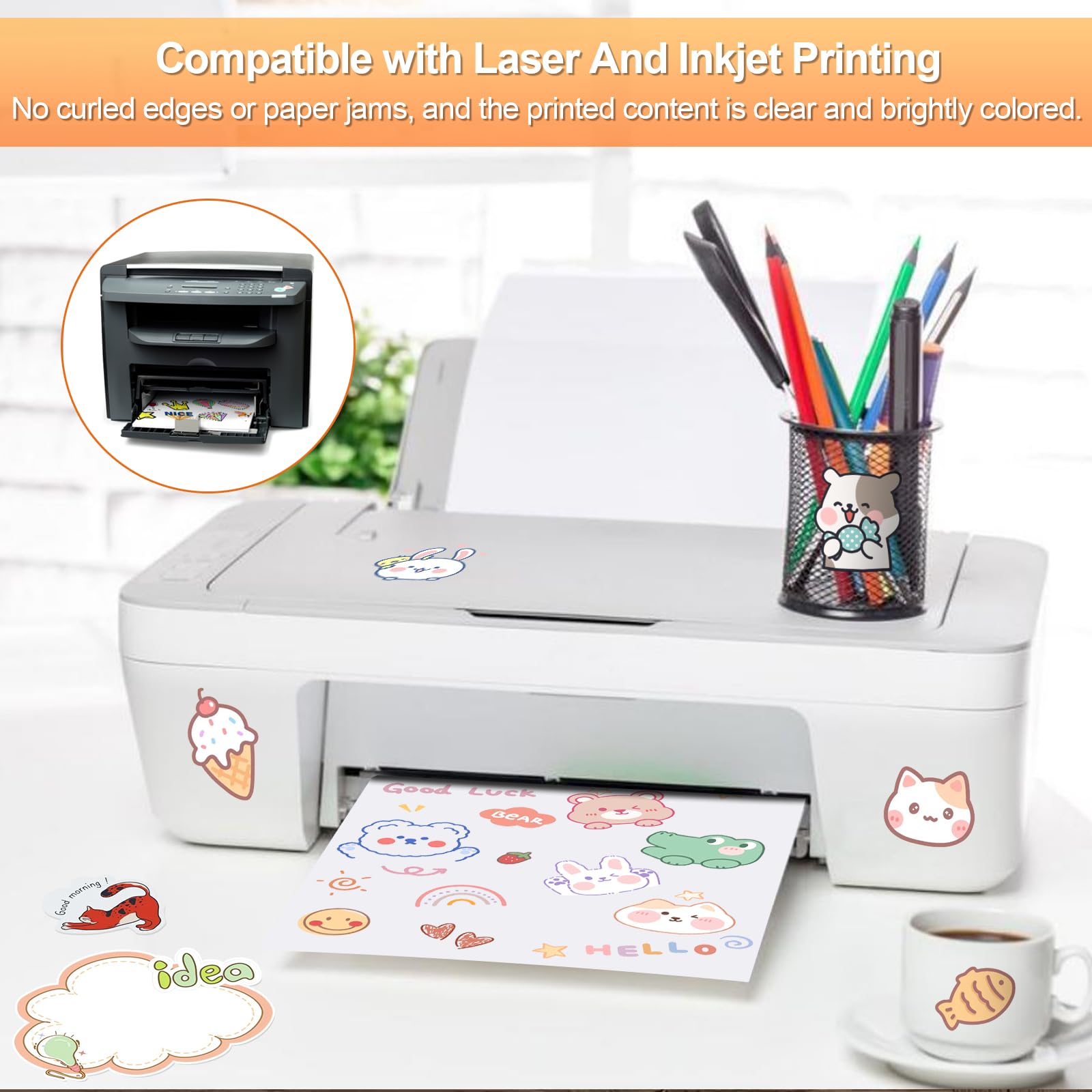 Printable Sticker Paper for Inkjet Printers, 50 Sheets A4 Matte Sticker Paper for Printers, Full Sheet Labels, Sticker Paper