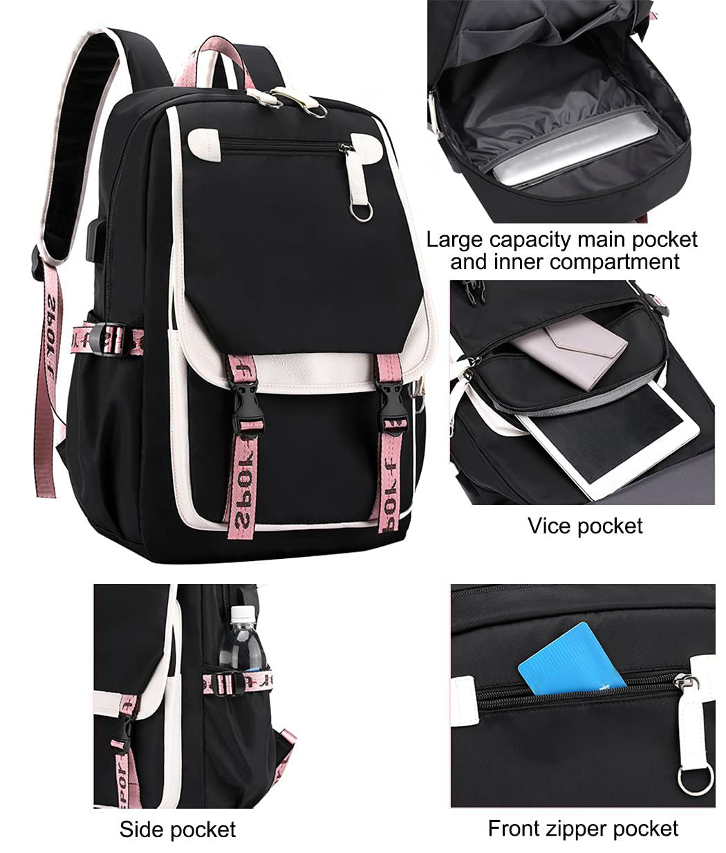 K-Pop Demon Hunters Anime School Backpack Cute Cartoon Bag for Students black_tfrf black 1
