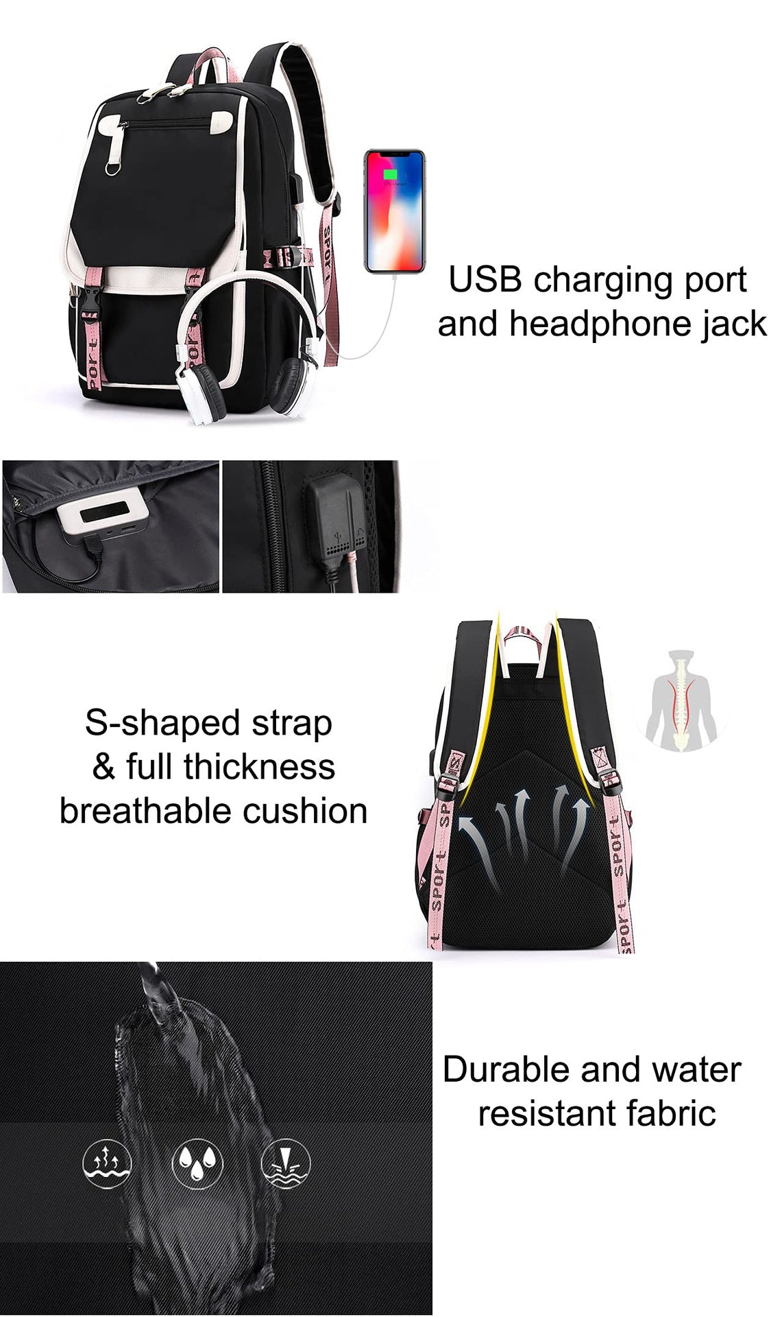 K-Pop Demon Hunters Anime School Backpack Cute Cartoon Bag for Students black_tfrf black 1