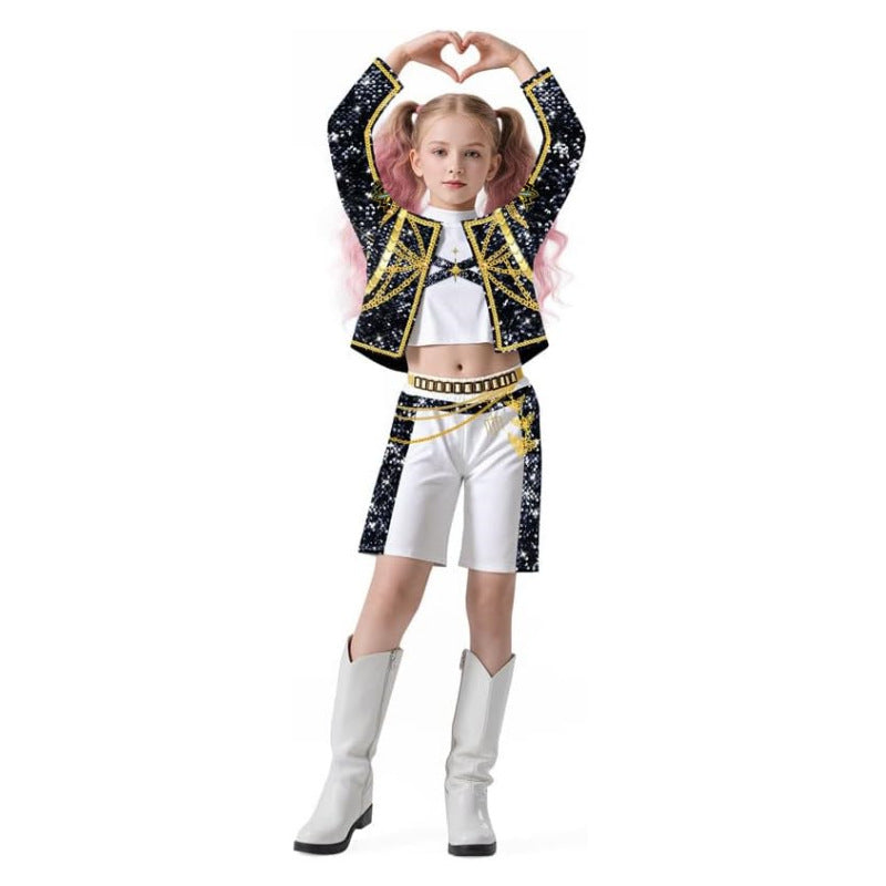 2025 Demon Hunter K-Pop Costume | Halloween Outfit Women Kids Cosplay No. 7 3-piece set_tfrf No. 7 3-piece set 130cm