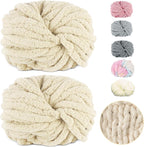 500g (250gx2) Chunky Yarn Ball approx 54m Chenille Chunky Fur Yarn Soft Wool Chunky Yarn Soft Knitting Yarn for Crochet Blankets Scarves Hats beige beige