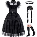 Girl's dress cosplay Wednesday Brigitte princess dress lace details puff sleeves children Wednesday 4pcs 140