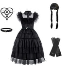 Girl's dress cosplay Wednesday Brigitte princess dress lace details puff sleeves children Wednesday 9pcs 140