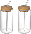 pcs Drinking Glasses with Bamboo Lid and Straw, Beer Can Shaped Iced Coffee Cup for Milk, Coffee, Ice Water, Cocktail (500ml)