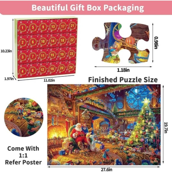 Hot Puzzle Advent Calendar 2025, 1008 Puzzle Pieces 25 Days Christmas Countdown Advent Calendars 1