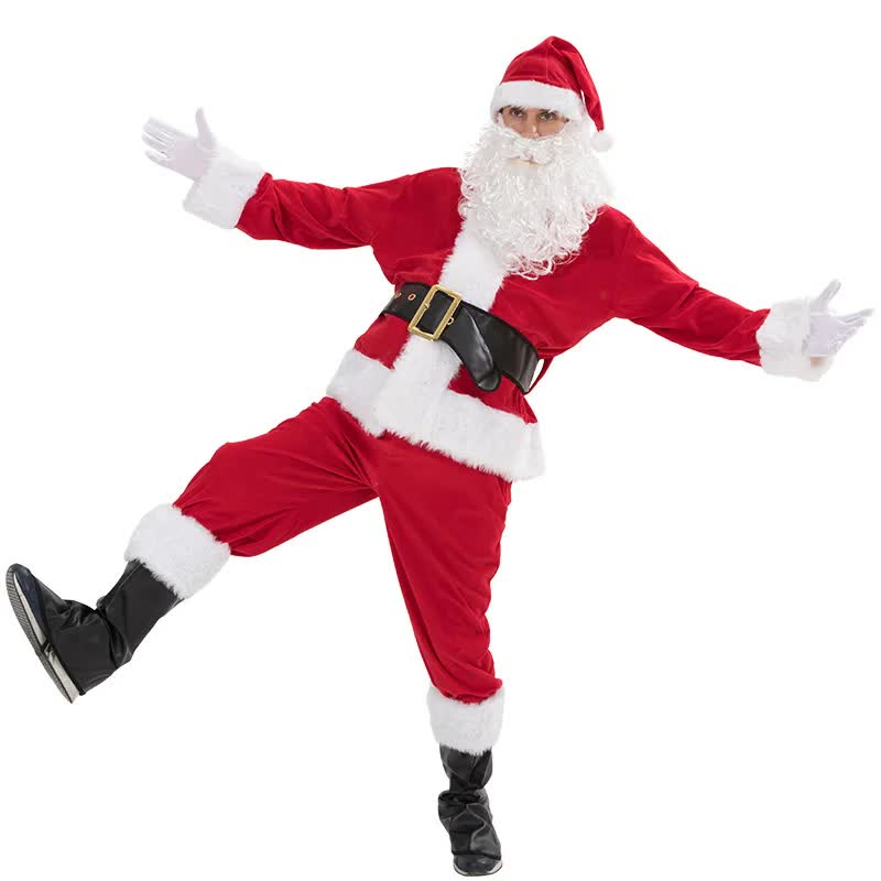 Santa Claus costume 7 parts complete Christmas costume for adults Cosplay Santa Claus costume plus elf plus santa xl pulse (180-195cm)