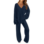 Women's 2-Piece Clothing Set, Fuzzy Wool Pajama Set Long Sleeve Loungewear, Black L