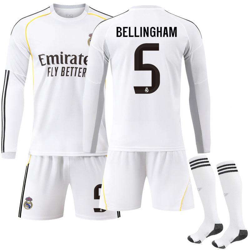 2526 Real Madrid Home Shirt Long Sleeve Football Shirt Kit No. 5 Bellingham SS