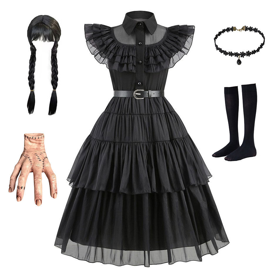 Black Cosplay Costume for Girls, Halloween Costume for Kids, Role Play Costume with Accessories, Multiple Sizes Available 130cm