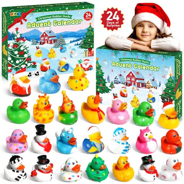 Advent Calendar 2025 Christmas Rubber Ducks - 24 Days Christmas Countdown Calendar Gifts for Kids Girl Boy Christmas Fun Duck Bath Toy