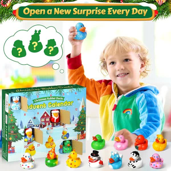 Advent Calendar 2025 Christmas Rubber Ducks - 24 Days Christmas Countdown Calendar Gifts for Kids Girl Boy Christmas Fun Duck Bath Toy