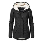 Waterproof Warm Winter Jacket with Hood, Thick Fleece Lined Cotton Jacket for Women - yujia Black XXXXL