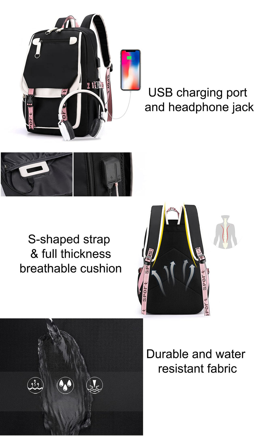 K-Pop Demon Hunters Anime School Backpack Cute Cartoon Bag for Students black_tfrf black 10