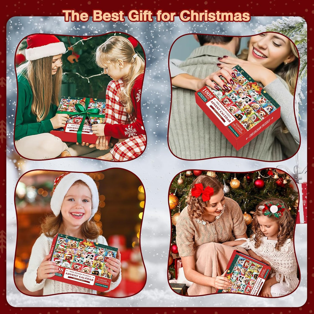 Advent Calendar 2024 Christmas Puzzle, Christmas Dogs Puzzle 1008 Pieces Puzzle 24 Days Christmas Countdown