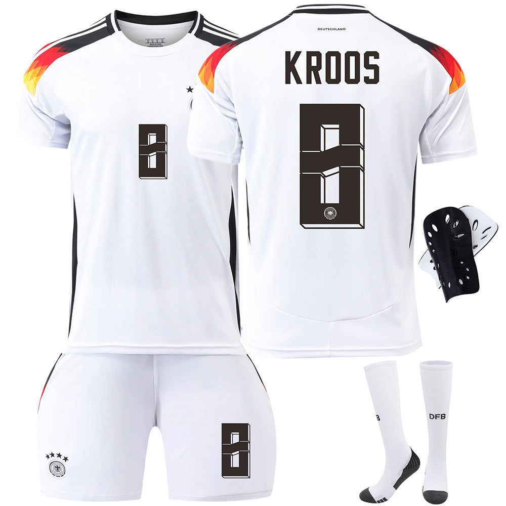 Germany Home Euro 2024 Jersey Football Shirt Kids Men Kit No.8 KROOS With socks+protective gear XS