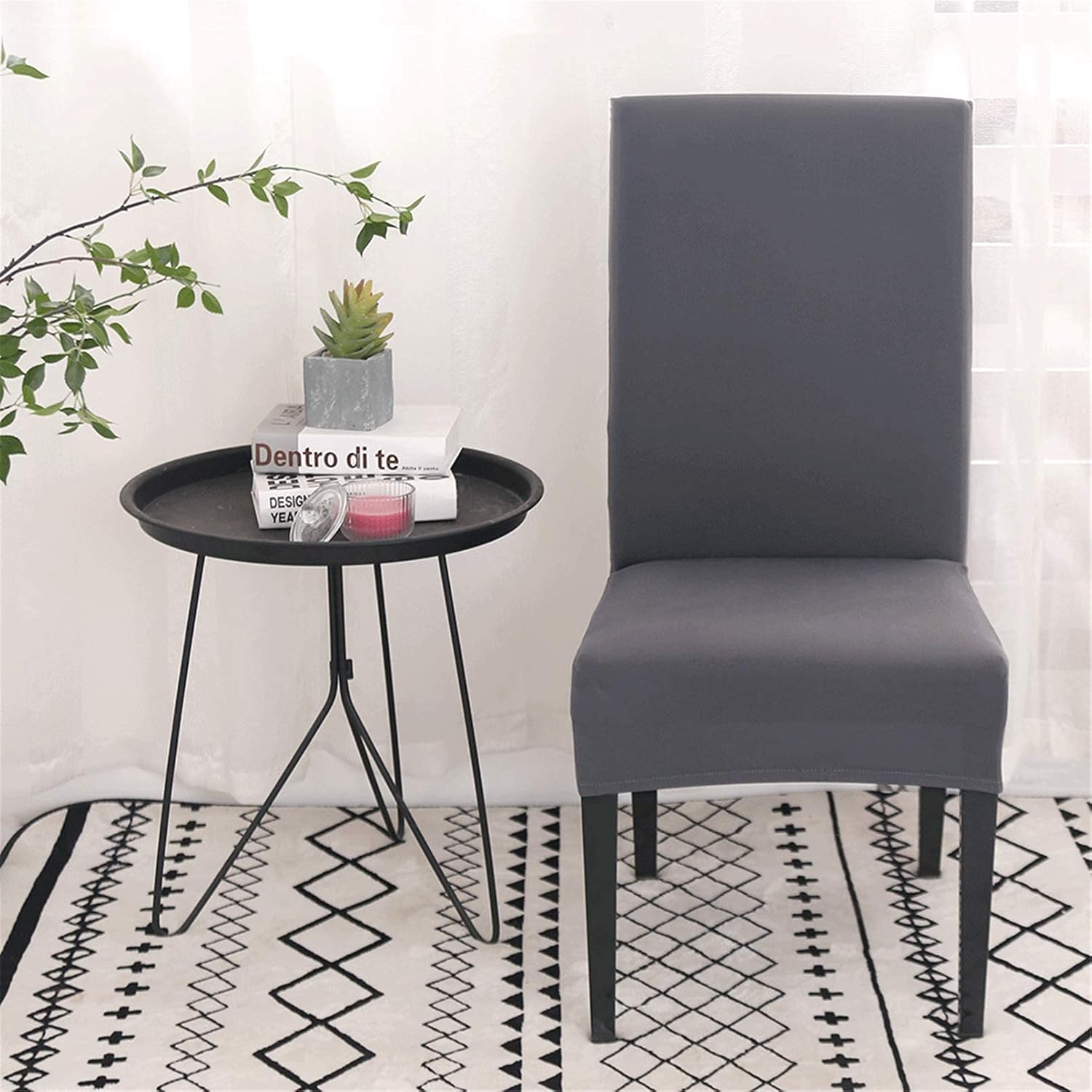 Chair Covers Set of 4 or 6, Stretch Removable Washable Chair Covers Decoration Slipcovers Seat Covers for Hotel grey-tfrf grey 6pcs