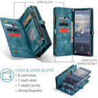 Detachable 2-in-1 Wallet Case for iPhone16, Samsung with Card Holder, Retro Premium Flip Leather Case Magnetic Zipper Pocket Mobile Phone Case Dark Pink iPhone16 Plus