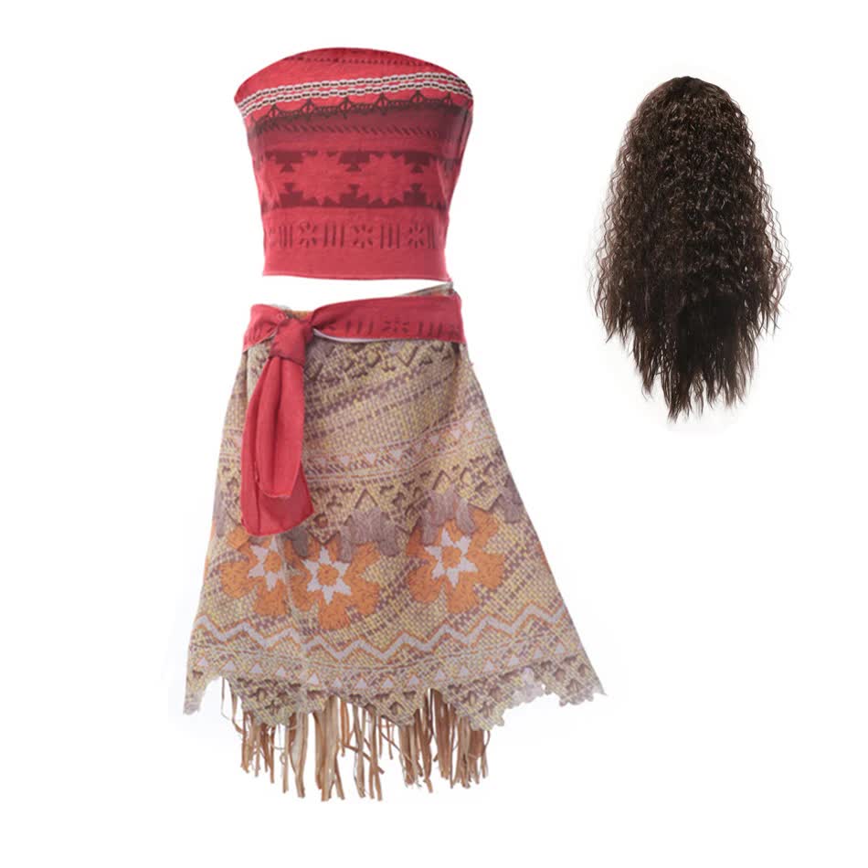 Moana Dresses Girls Children's Clothing Cosplay Vaiana Princess Dress Necklace Wig Kids Carnival Party Summer Disney Costume Set Moana Set 03 Moana Set 03 9-10T(150)
