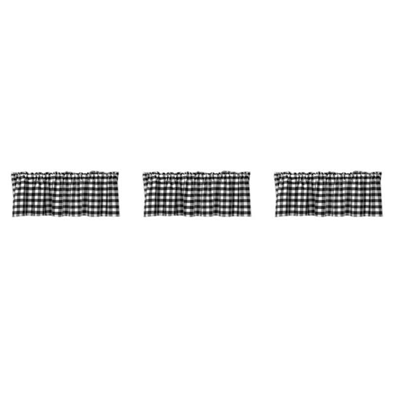 Black & White Checkered Kitchen Curtain, Farmhouse Style, 3-Pack, Window Decoration