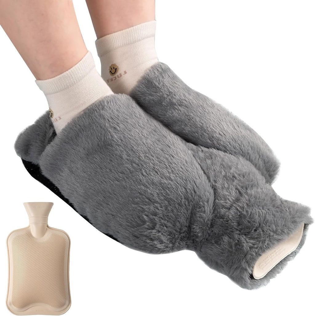 Foot Warmer 2L, hot water bottle made of natural rubber, with leak-proof screw cap, removable and washable cover-tfrf